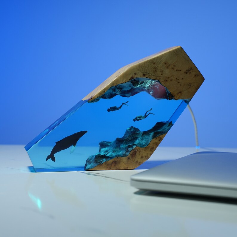 Humpback Whale Resin Wood Night Light
