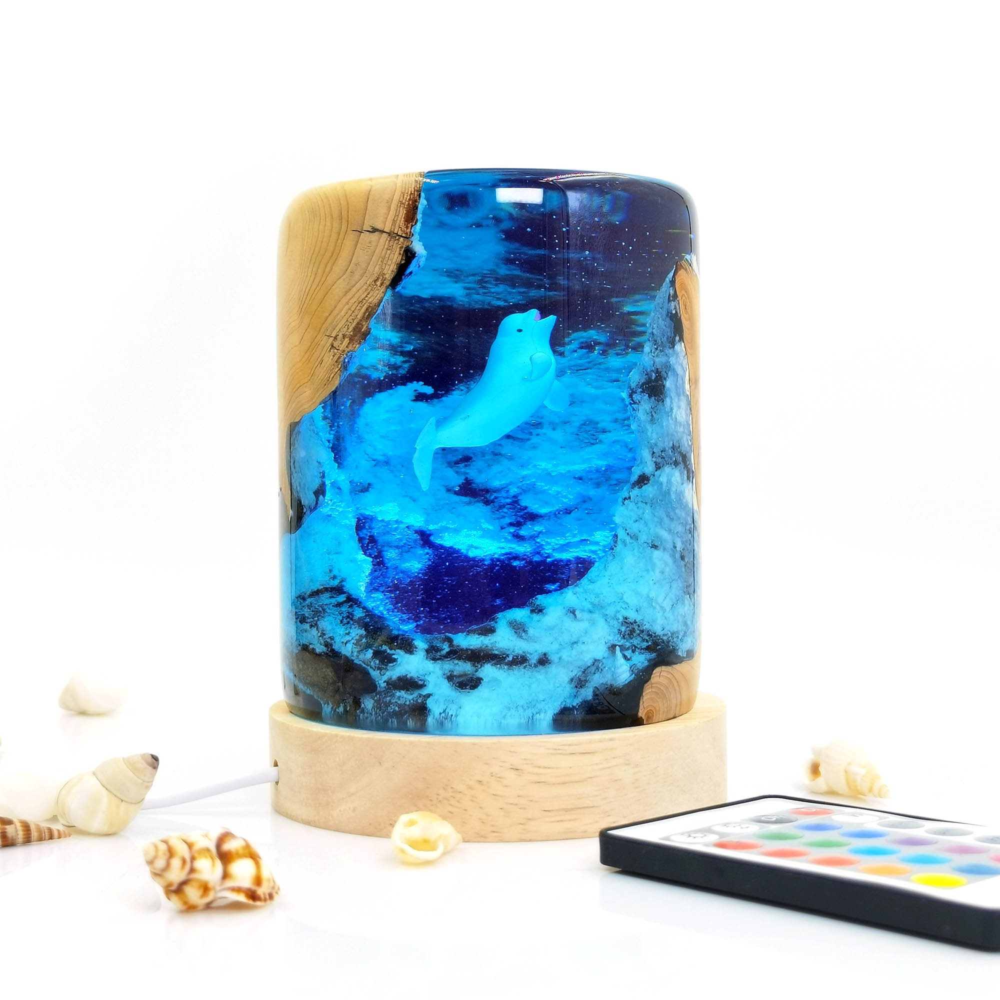 Epoxy Resin Wood Light Lamp Beluga whale Night Lights home decor unique