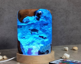 Sea turtle Diver Night Lights , Epoxy Resin Wood Light Lamp, Home decor, Winter gifts, Mother day gift, Halloween gift, Kids gift