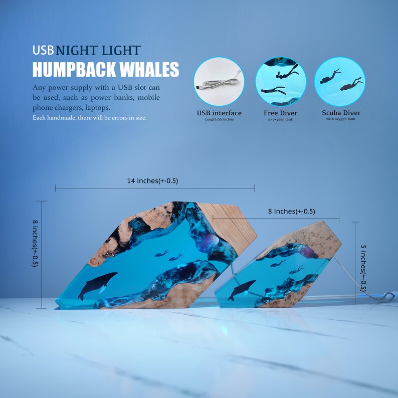 Humpback Whale Resin Wood Night Light