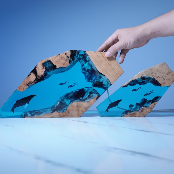 Large Humpback whale Diver Night light, Epoxy Resin Wood Table lamps, Winter gift, Home decor, Back to School Gifts for staff