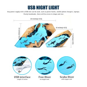 Humpback whale Diver Night light, Large Epoxy Resin Wood Table lamps, Winter gift, Home decor, Mother Fathers day gift, Kids gift image 8