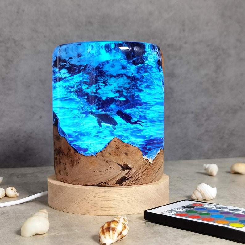 Sea Turtle Diver Night Lights Epoxy Resin Wood Light Lamp Etsy New