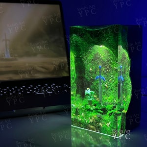 Master Sword with Silent Princess Flower Night light Resin Wood Desk Decor, Gaming Decor, LoZ / TOTK / BOTW Valentine day Gift image 3