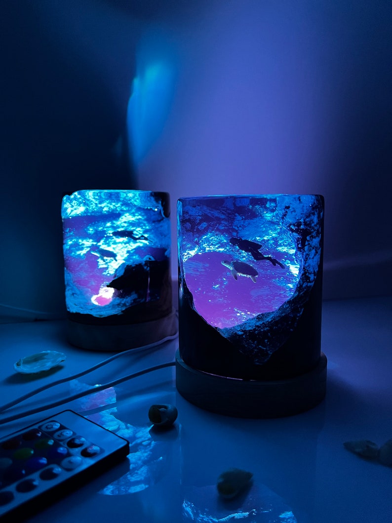 Sea Turtle Diver Night Lights Epoxy Resin Wood Light Lamp Etsy
