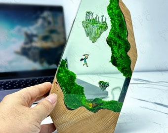 TOTK Link and Sky Islands Night light - Resin Wood Gamers Desk Decor,  LoZ / BOTW Gift for Her Dad, Father's day gift