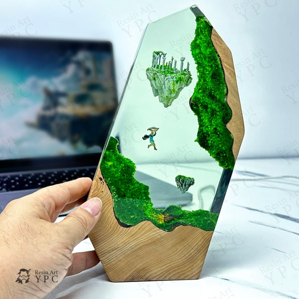 TOTK Link and Sky Islands Night light - Resin Wood Gamers Desk Decor,  LoZ / BOTW Gift for Her Valentine day