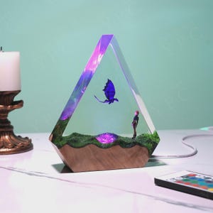 HTTYD Ohnezahn & Schluckauf Harz Holz Nachtlicht - Handgefertigte Nachtschatten Lampe, Einzigartiges Geburtstagsgeschenk für Drachenliebhaber, Freund, Sohn