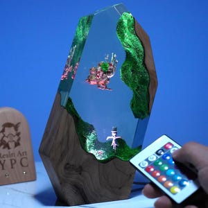 Howls Flying Castle & Scarecrow Resin Wood Night Light - Romantic Fantasy Decor Lamp, Father's Day Gift for Japanese Howls Anime Fans