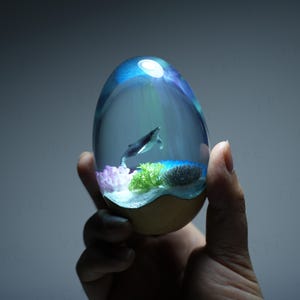 Humpback whales Egg, Ocean Desk Decoration, Ornaments for Room, Office, Nautical Resin Wood Home Decor, Back to School Gifts for staff