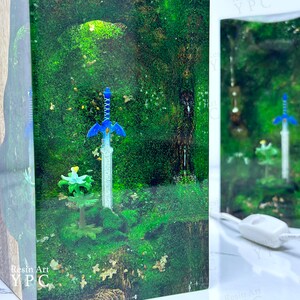 Master Sword with Silent Princess Flower Night light Resin Wood Desk Decor, Gaming Decor, LoZ / TOTK / BOTW Valentine day Gift image 6