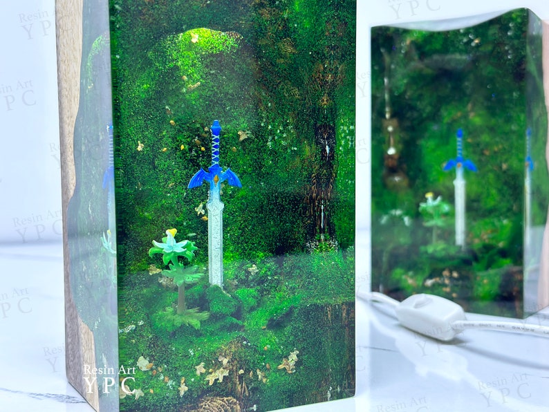 Épée principale avec veilleuse silencieuse princesse fleur décoration de bureau en bois de résine, décoration de jeu, cadeau de Saint-Valentin LoZ / TOTK / BOTW image 6