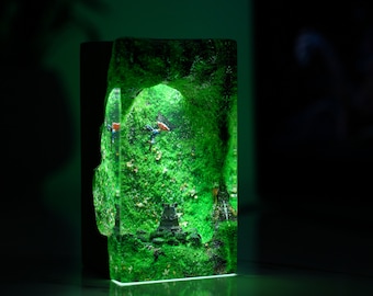 BOTW Link & Guardian Resin Wood Night Light – Handmade Gamer Desk Decor, Unique Gift for Dad, Teacher, or Fantasy Fan