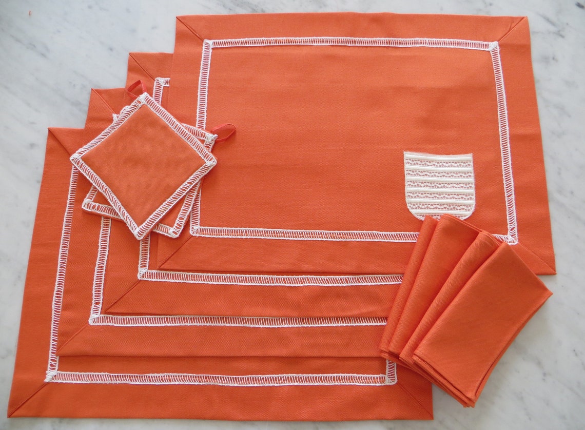 Set of 2 Orange Placemats With Matching Napkins. Set Includes Etsy