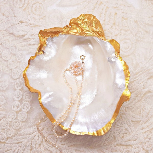 Pearl Shell Ring Dish | Large Oyster shells | Costal Decor | Wedding Gifts | Gift for Mom