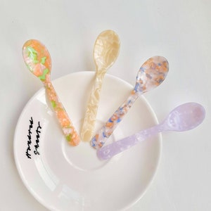 Marble Dessert Spoon, Colorful Party Scoop, Yogurt Ice Cream Oatmeal Jam Jelly Spoon, Kitchen Decor, Small Decorative Spoons