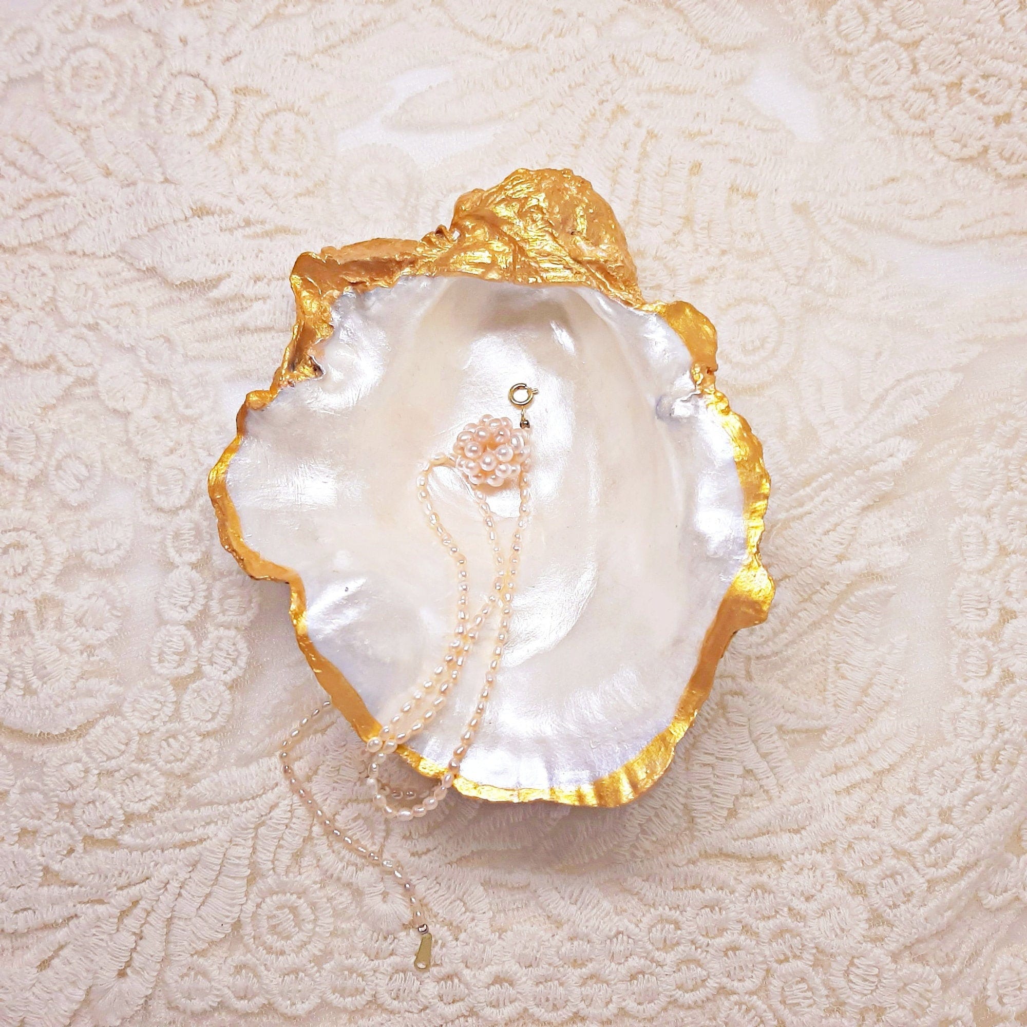 Pearl Oyster Shell Ring Dish Large Oyster Shells Gold Etsy