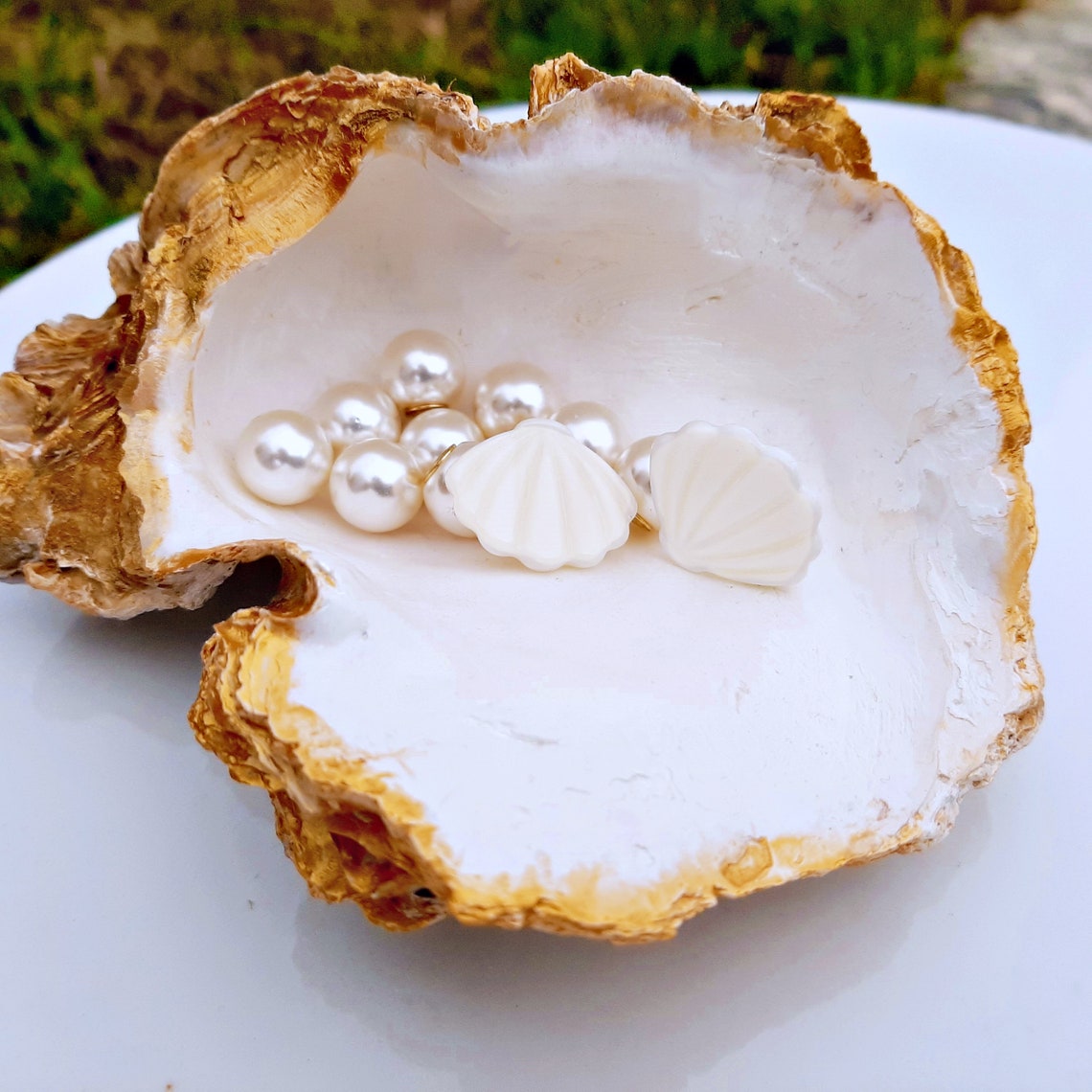 Pearl Oyster Shell Ring Dish Large Oyster Shells Gold Etsy