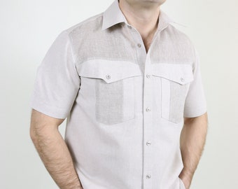 Linen classic shirt with pattern