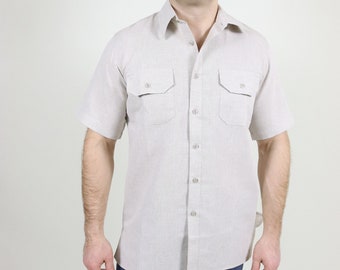 Plain linen shirt with short sleeve