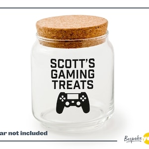 Personalised Gaming Treats Jar Sticker - Vinyl Decal - Gamer Gift - Gaming Lover - Gift for Him - Birthday Gift - Gaming Snacks - Teen Gift