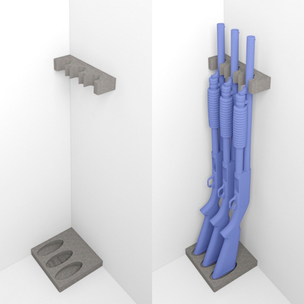 Armadio Porta Fucili Kit 2 Supporti Per Fucili In Schiuma - Con Striscia Magnetica E Gancio, Per Parete, Colore Nero Rack Pistole Schiuma - Foto 2