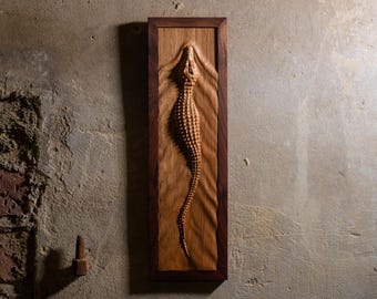 Wood carved Crocodile Wall Art – 3D Carved American Oak & European Walnut Frame