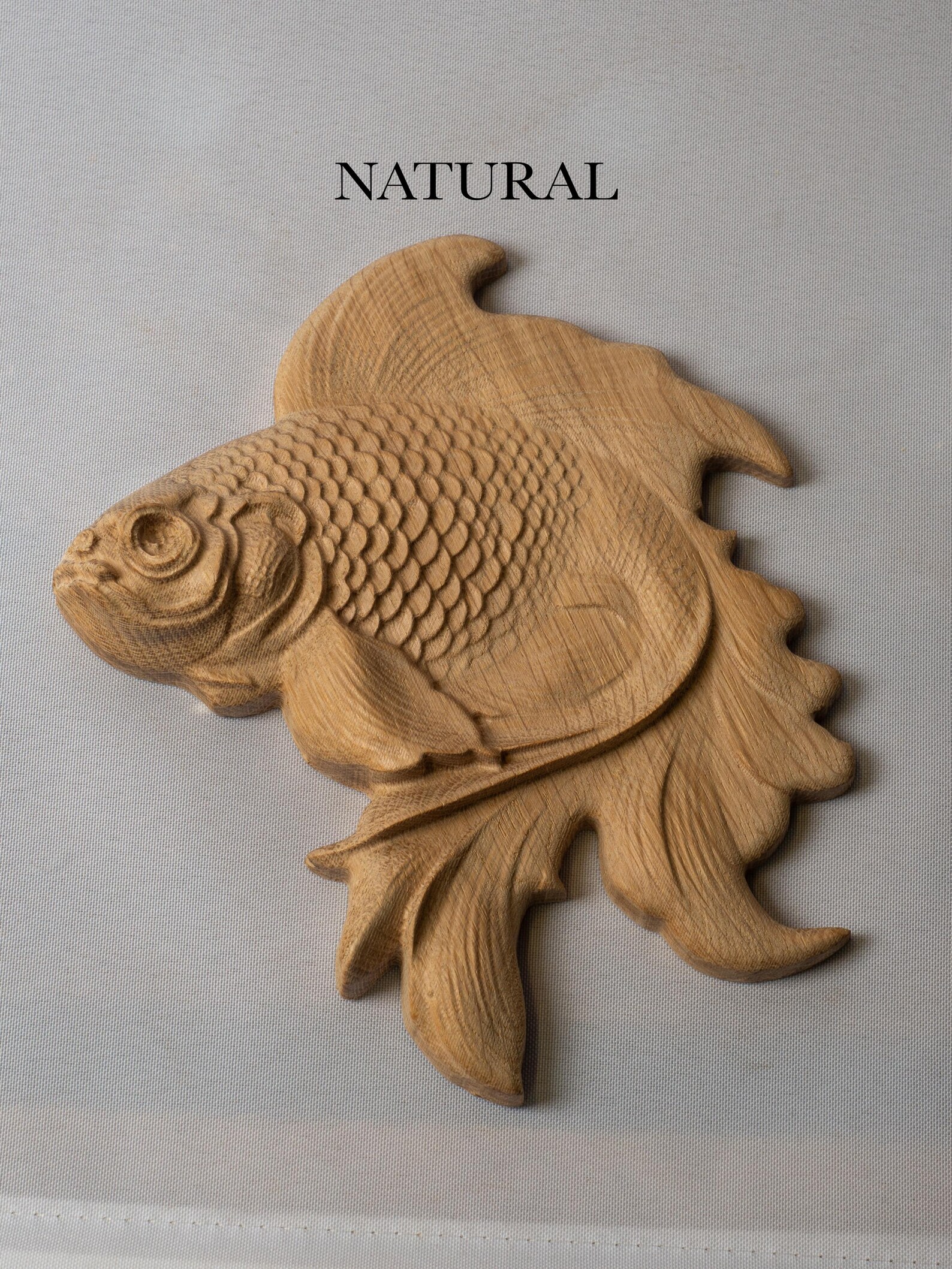 Picture of Wood Goldfish Wall Decor – Carved Oak Fish Wall Art – Natural or Oiled ...