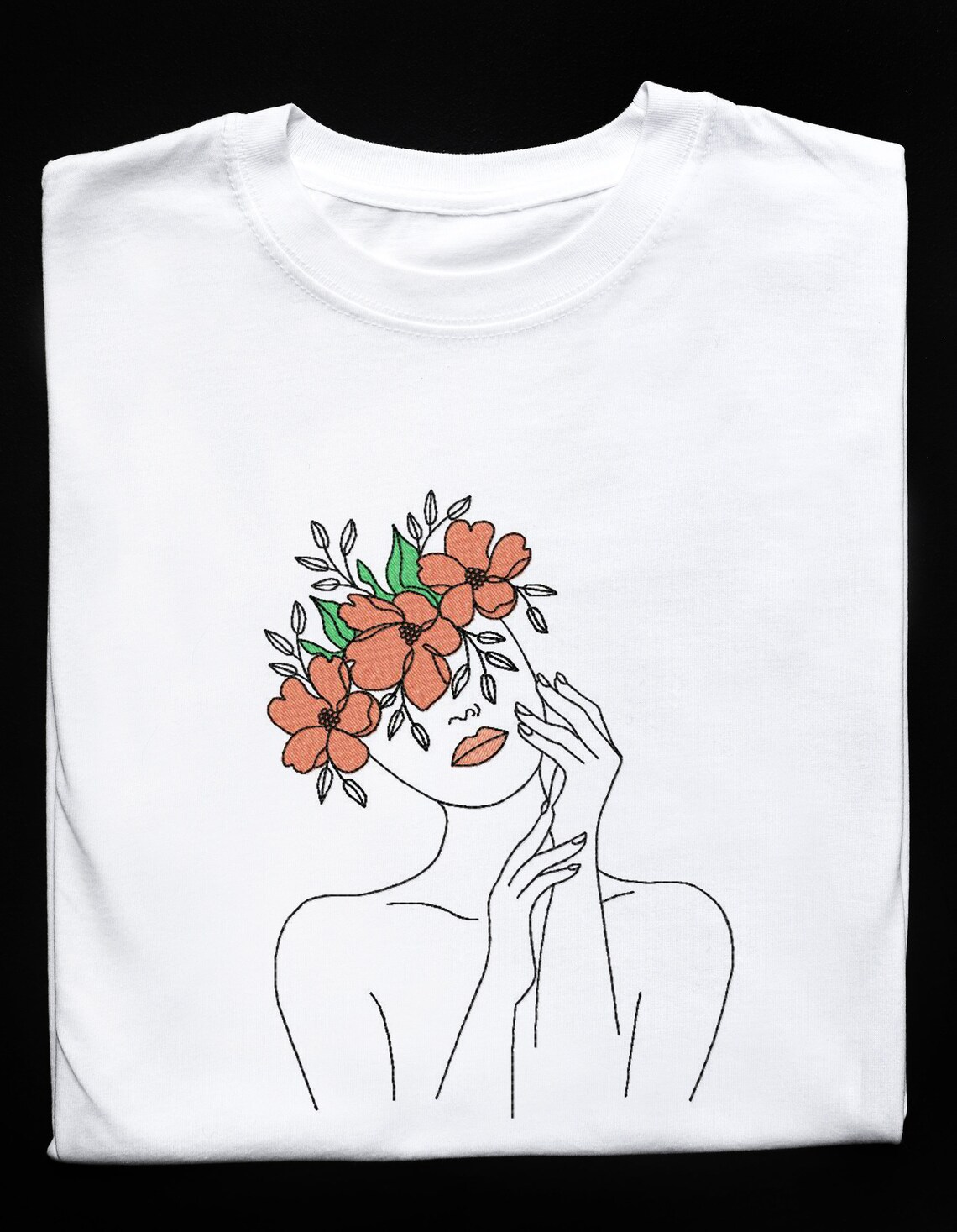 Woman face with flowers machine embroidery design 6sizes  etsy