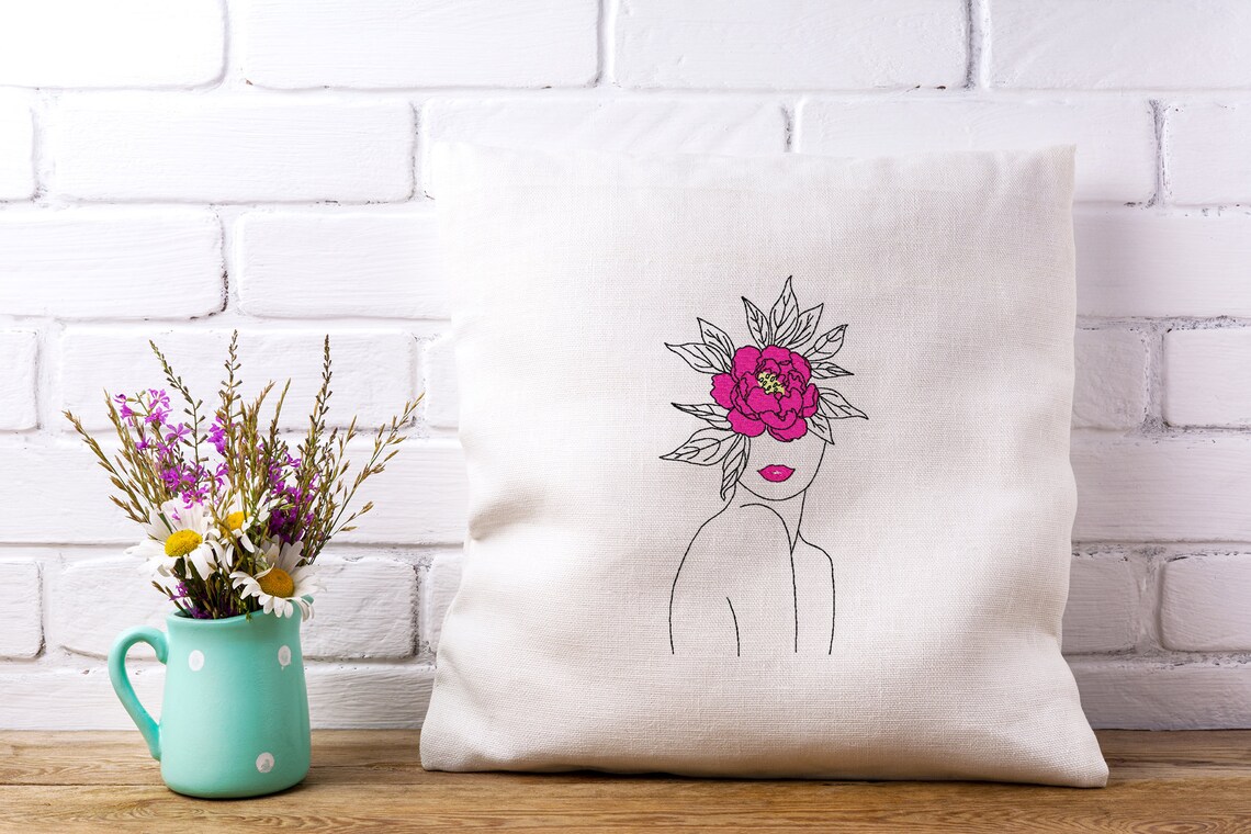 Girl face embroidery with flowers machine embroidery design  etsy