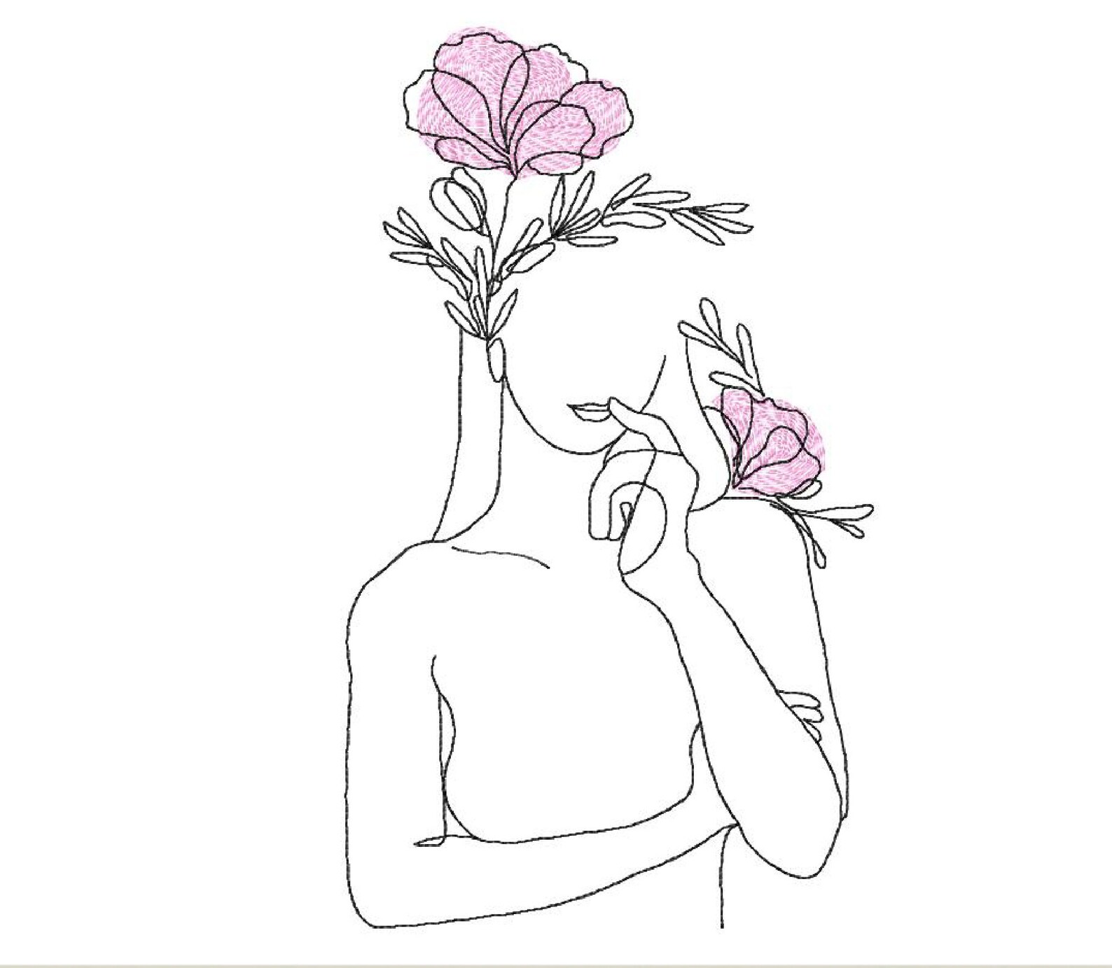 Womans one line embroidery with flowers machine embroidery  etsy Womans one line embroidery with flowers machine embroidery  etsy