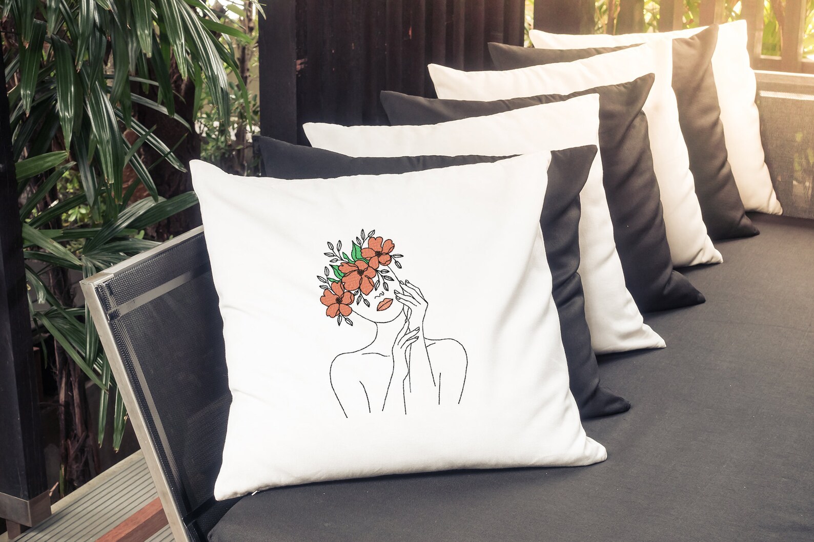 Woman face with flowers machine embroidery design 6sizes  etsy