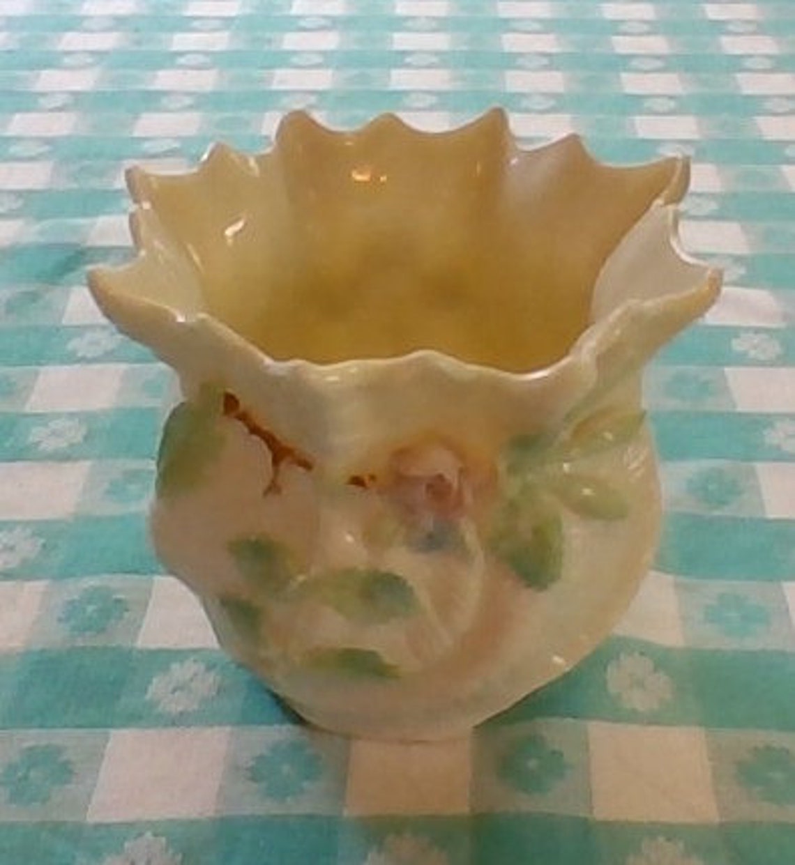 Vintage Irish Belleek Applied Pink Rose Spill Vase Etsy