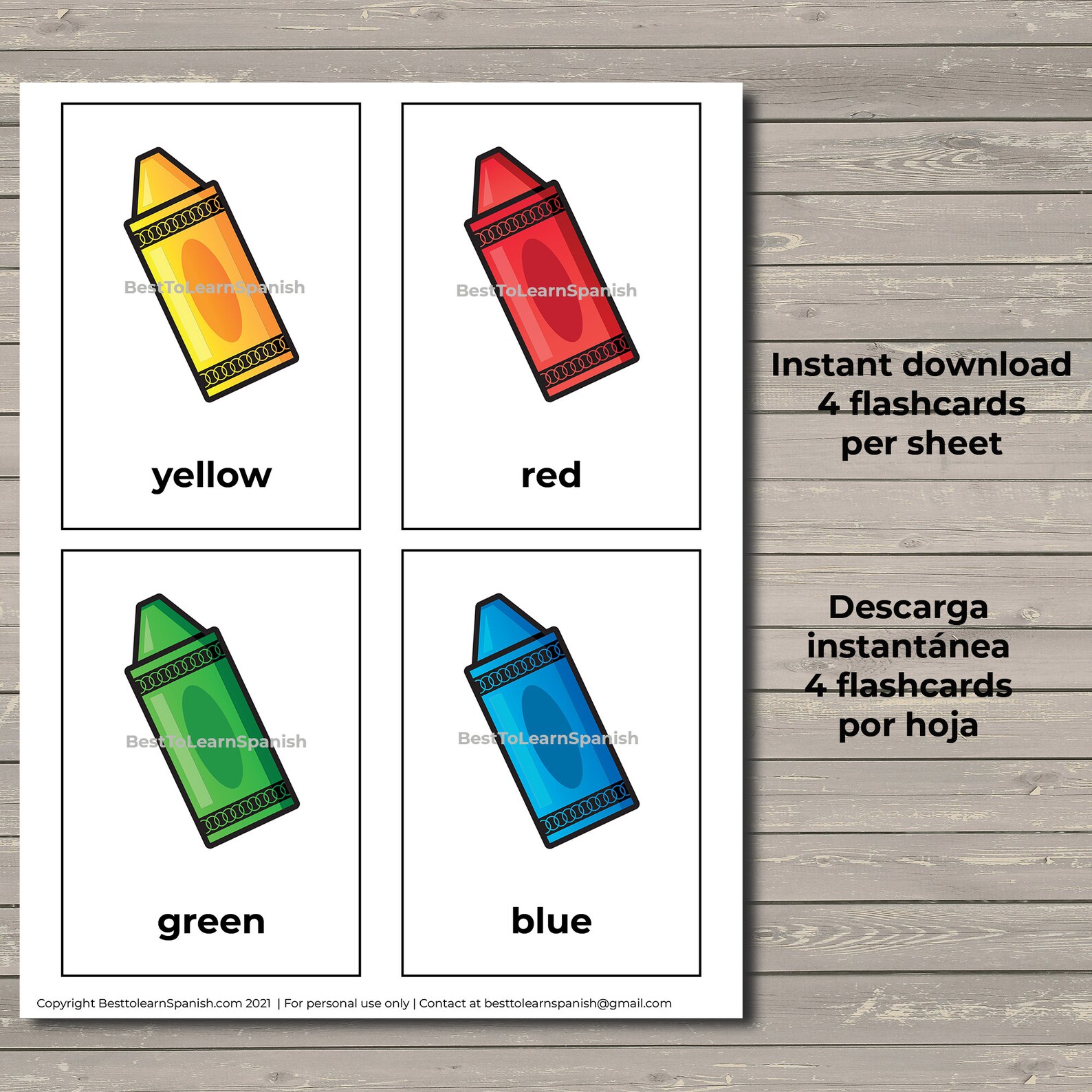 Colors Flashcards in English 11 Flashcards de los colores en Etsy 日本