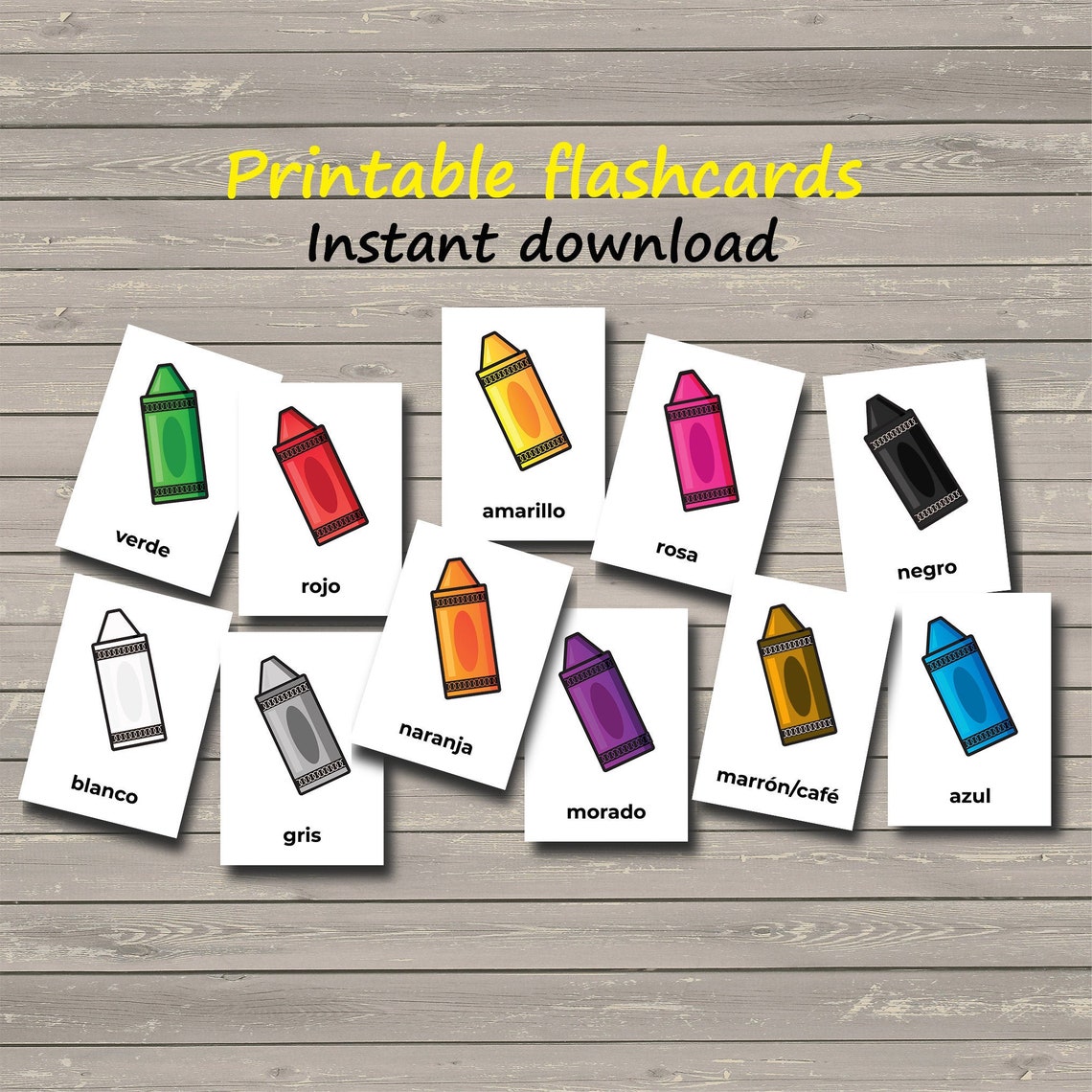 Colors Flashcards in Spanish 11 Flashcards De Los Colores En Etsy