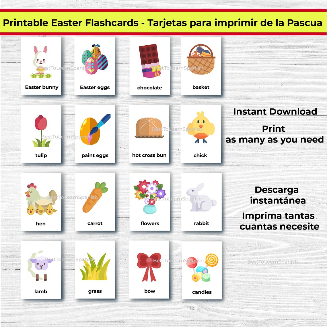 Easter Flashcards in English 16 Flashcards De La Pascua En Etsy