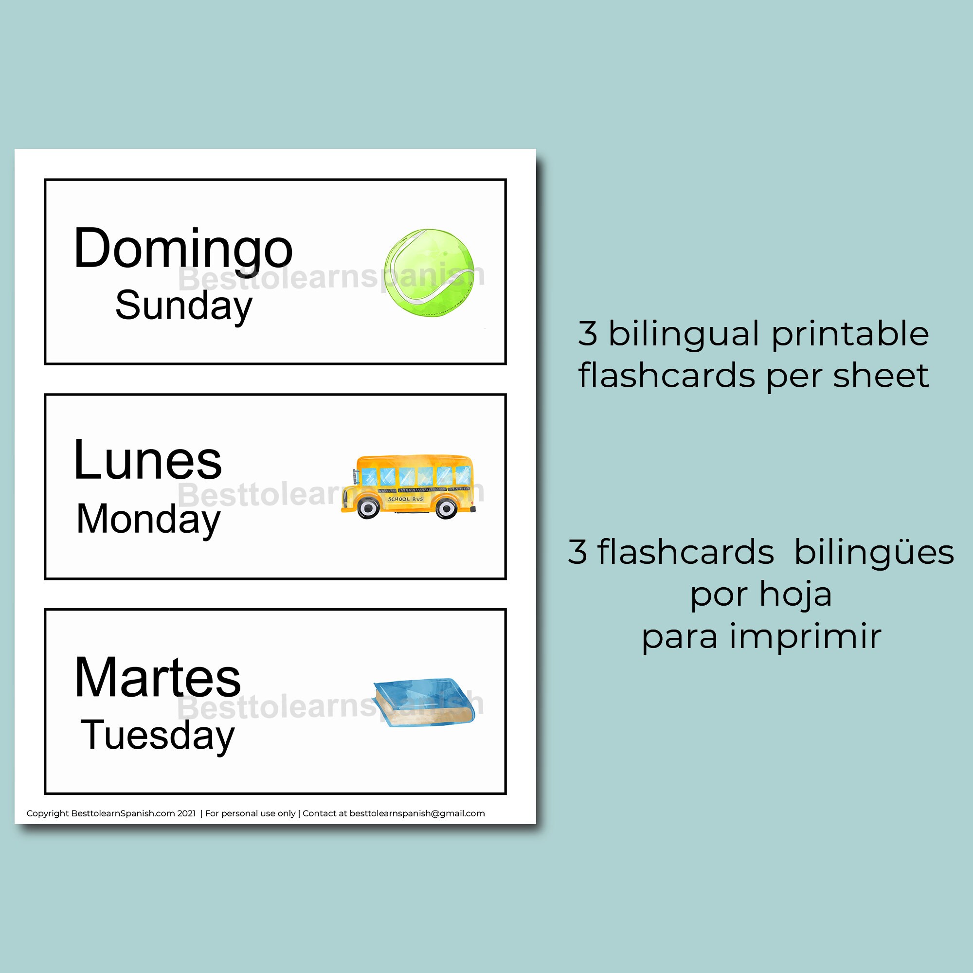 Days of the Week Bilingual Flashcards Flashcards de los días - Etsy España