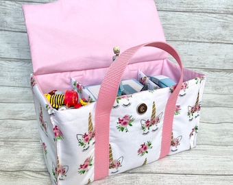 Toniebox Bag: Handmade Cotton Carrier, Tonies Storage | Unicorn | Gold | Horn | Pink | Princess | Fairy | Flowers