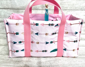 Toniebox Bag: Handmade Cotton Organizer Carrier, Pink Arrows Boho Design, Girls