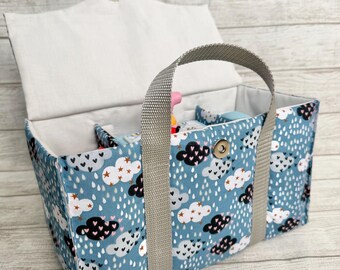 Toniebox Bag: Handmade Cotton Carrier, Rain, Blue, Clouds