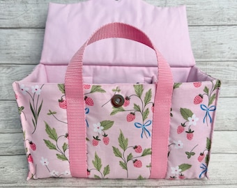 Toniebox Bag: Handmade Pink Organizer, Strawberry, Summer, Spring, Garden, for Girls, Tonies Storage