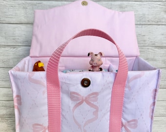 Toniebox Bag: Handmade Cotton Carrier, Tonies Storage | Pink | Girl | Bows |
