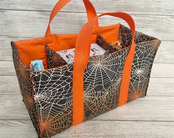 Toniebox Bag: Handmade Cotton Carrier, Tonies Storage | Halloween | Spider | Web | Orange | Fall