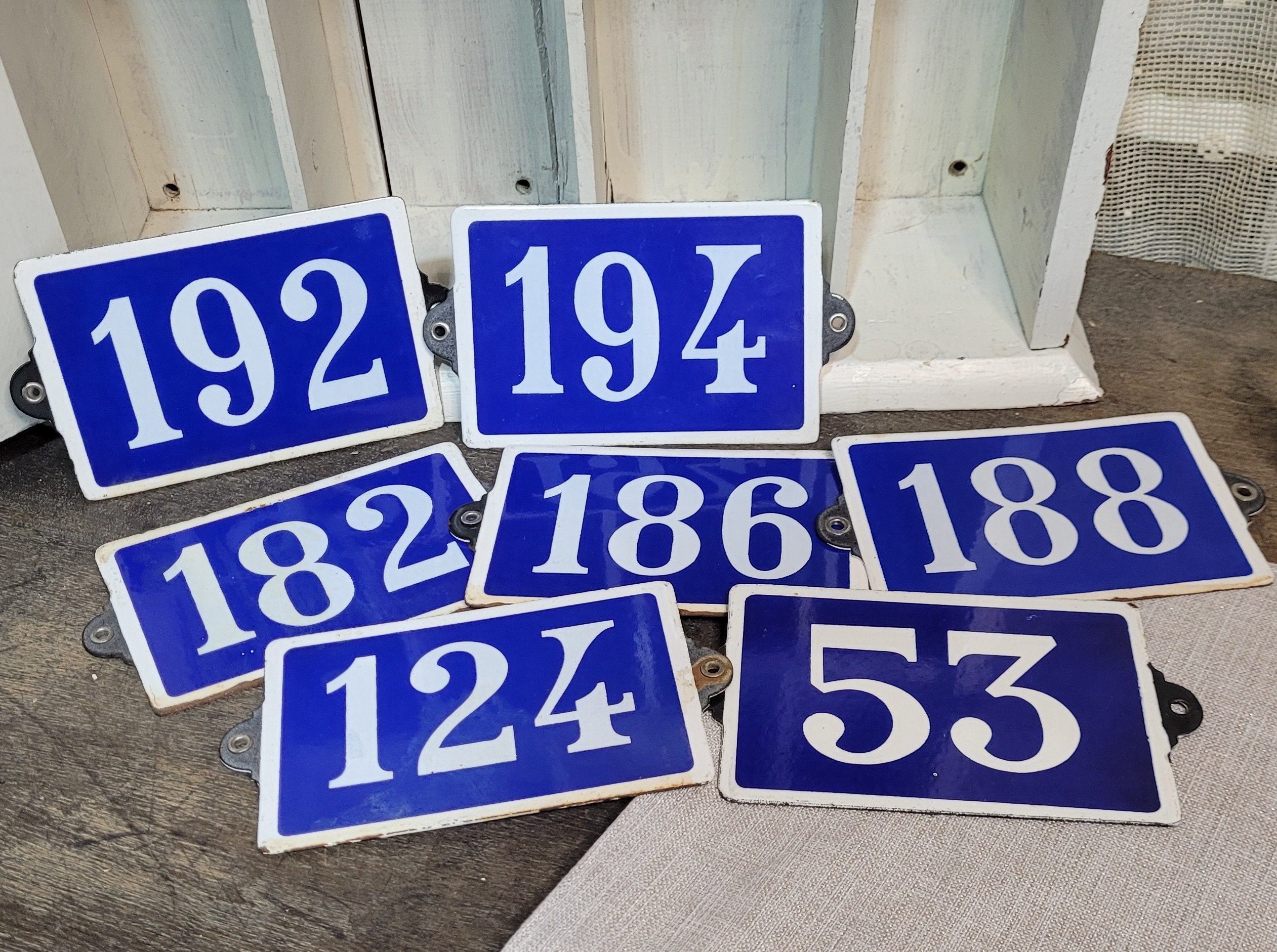 Antique Vintage French House Numbers, Enamel Signs, Blue and White, Display, Collectible, Gift