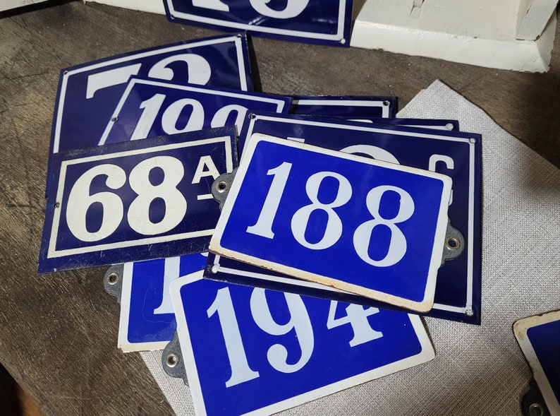 Antique Vintage French House Numbers, Enamel Signs, Blue and White, Display, Collectible, Gift
