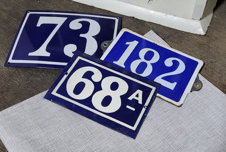 Antique Vintage French House Numbers, Enamel Signs, Blue and White, Display, Collectible, Gift