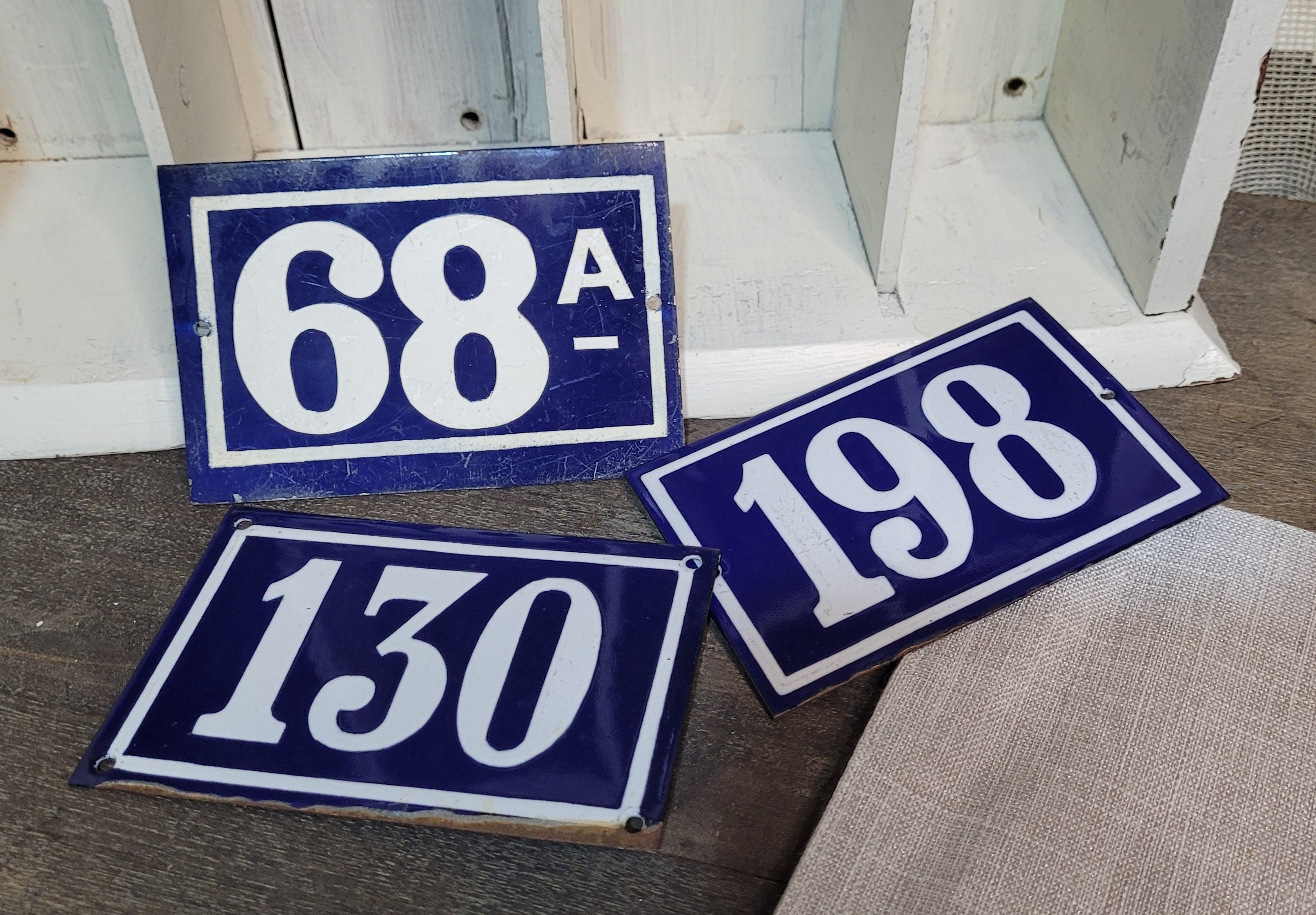 Antique Vintage French House Numbers, Enamel Signs, Blue and White, Display, Collectible, Gift