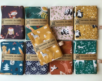 Napkin lined in fabric for children: animal patterns