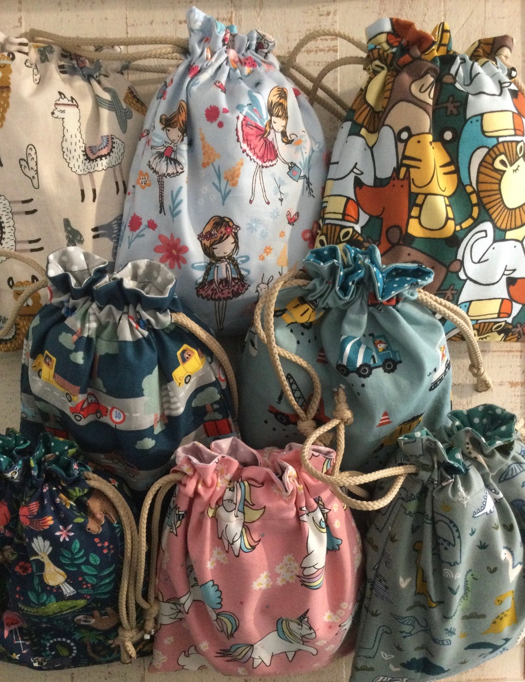 Pochons à coulisses, sacs de rangement en tissu aux motifs pour