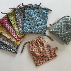 Sac de rangement en tissu, pochons à coulisse: motifs japonais, éventails, écailles